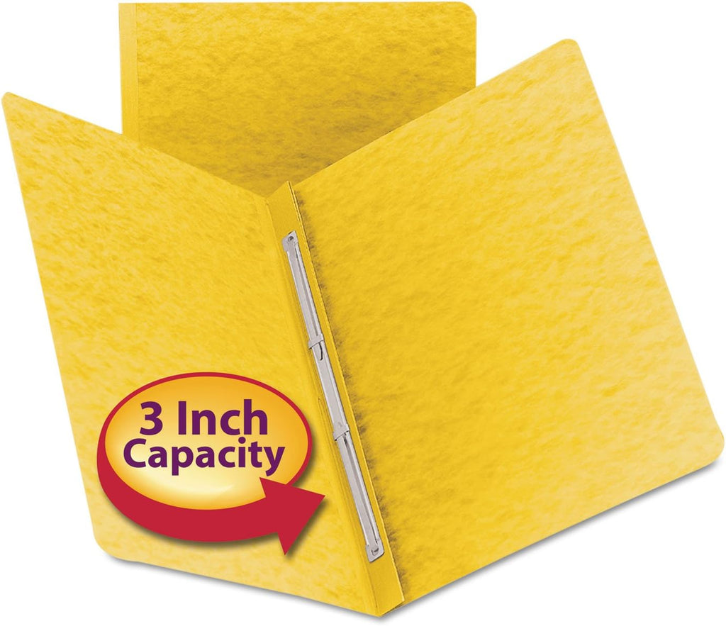Smead PressGuard Report Cover, Metal Prong Side Fastener with Compressor, 3' Capacity, Letter Size, Yellow, 25 per Box (81852)