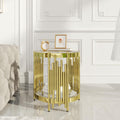 Round Glass End Table 19.69' Modern Coffee Table Living Room Table with Irregular Stainless Steel Leg, Sofa Side Table Clear Top for Home Apartment Office, Gold