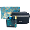 Versace Eros by Versace for Men - 3 Pc Gift Set 3.4oz EDT Spray, 10ml EDT Spray, Blue Trousse