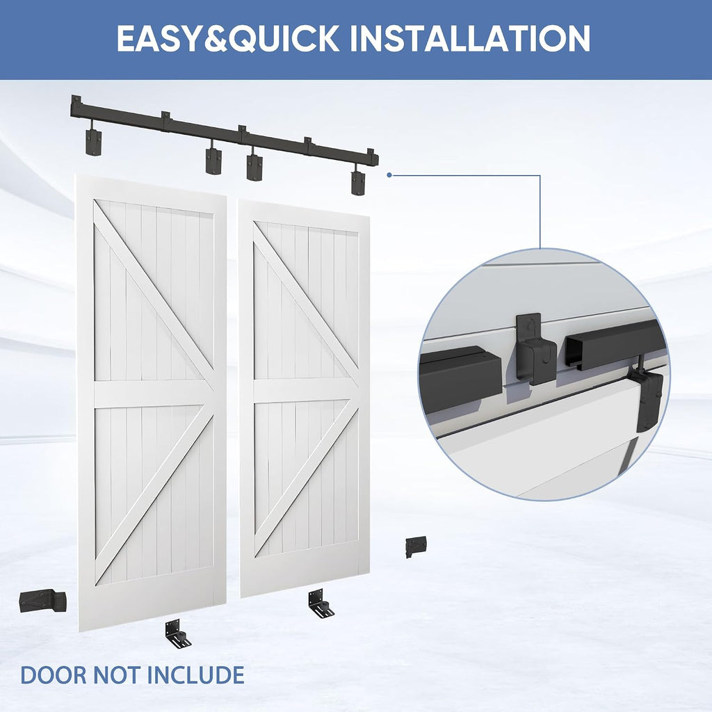 Exterior Barn Door Hardware Kit, BARNSMITH 12FT Sliding Barn Door Hardware Heavy Duty Doors Track Kit for Double Doors Use, Wall Mount, Black (Hardware Only)