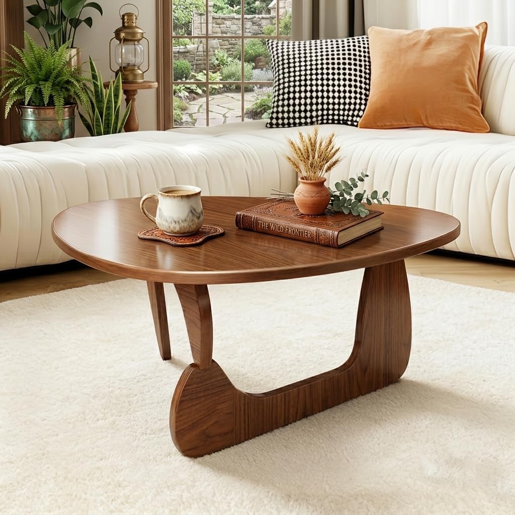 Modern Solid Wood Coffee Table, Unique Triangle Center Table for Living Room,35.4' x 22.8' x 16.5' Walnut