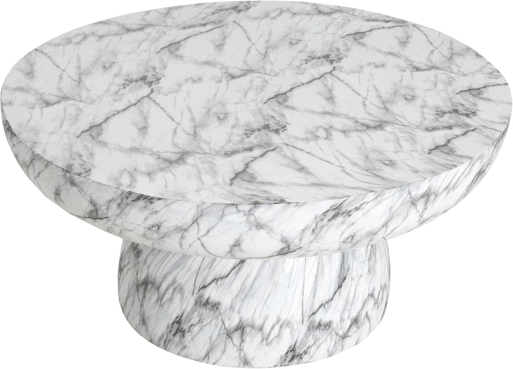 Christopher Knight Home Patsy Modern Lightweight Concrete Coffee Table, Indoor and Outdoor Round Top Accent Table, MGO Sofa End Table with Pedestal Base, No Assembly Needed, White Marble Finish