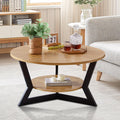 Round Coffee Table, Wood Circle Coffee Table with 2-Tier Storage, Center Table for Living Room Bedroom Office Apartment, Easy Assembly, 35'x 18'Inches, Light Brown