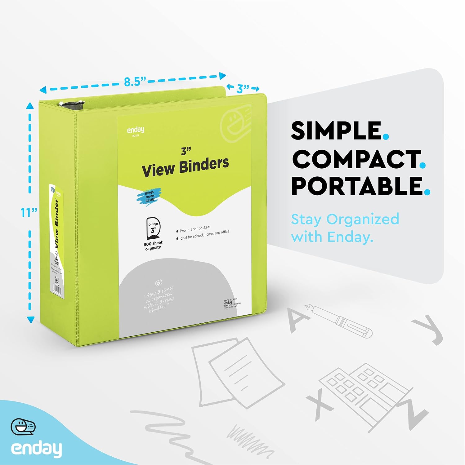 Enday 3 inch Binder (24 Pack - Green) 3 Ring Binder 3 inch with Clear View Cover and 2 Inside Pocket - for Letter Size 8.5 x 11'' Paper, Ideal for School Supplies, Office, and Home