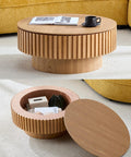 WILLIAMSPACE 31.49' Round Coffee Table with Storage for Living Room, Modern Circle Center Table with Solid Wood Veneered & Sturdy Pedestal, Accent End Tea Table for Apartment - Oak