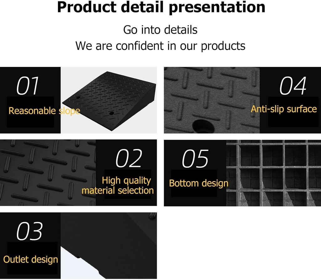 Rubber Curb Ramp, Heavy Duty Vehicle Loading Ramps, Driveway Threshold Sidewalk Ramps for Garage Truck Wheelchair Vehicle,2' Rise(100x15x5cm)