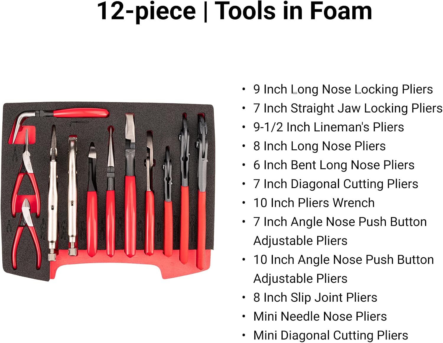 TEKTON Gripping, Cutting, and Locking Pliers Set with Open Top Drawer and Rack (12-Piece) | PLR96001