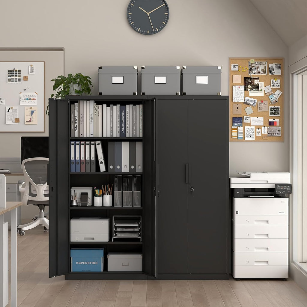 71' H Locking Cabinets, 16.5'' Deep Metal Garage Storage Cabinet with Doors and Shelves, Balck Cabinets for Garage, Kitchen, Office