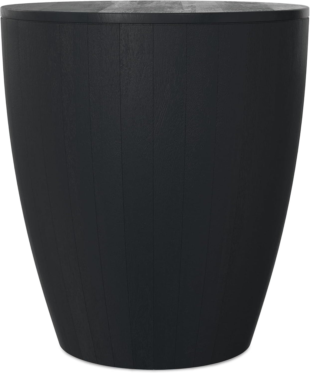 SIMPLIHOME Elmbrook End Table - 21 inch Wide Solid Mango Wood Round Drum Table with Vertical Panel Detailing in Black, Modern Nightstand or Plant Stand for Living Room or Bedroom, Assembled