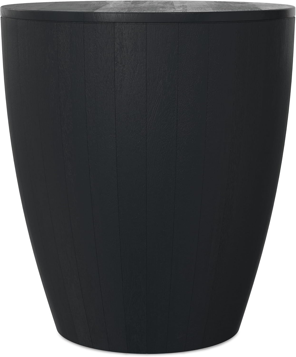 SIMPLIHOME Elmbrook End Table - 21 inch Wide Solid Mango Wood Round Drum Table with Vertical Panel Detailing in Black, Modern Nightstand or Plant Stand for Living Room or Bedroom, Assembled