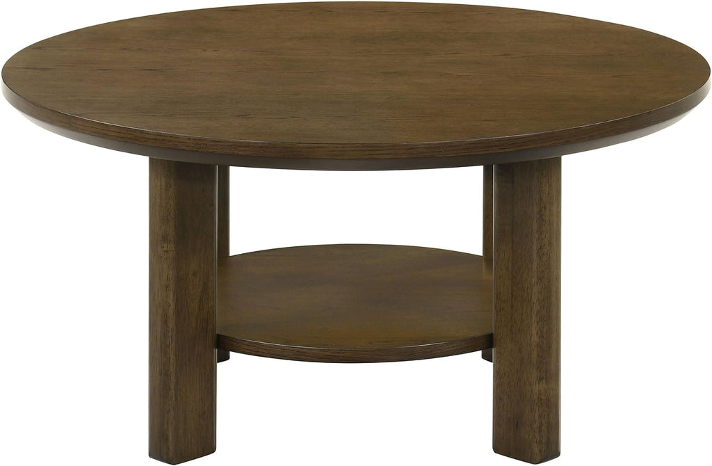 Coaster Home Furnishings - Ottowa - Wood - Round Coffee Table with Open Shelf, Sculpted Legs and Transitional Style - Living Room - Brown - 706308