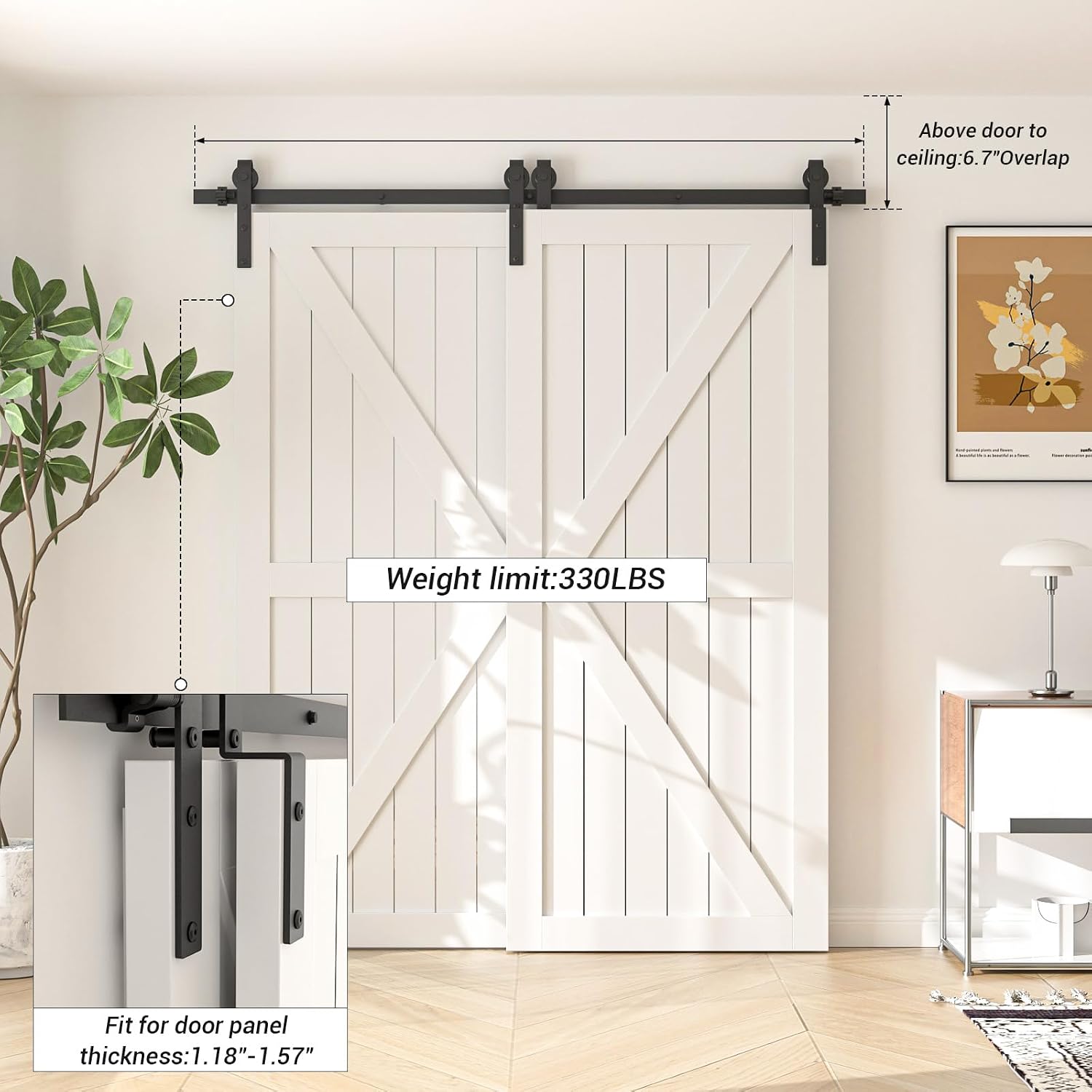 10FT Bypass Sliding Barn Door Hardware Kit, Combination Track Mode Sliding Door Hardware, Double Wooden Doors Use Single Track Bypass Barn Door Hardware (10 Feet)