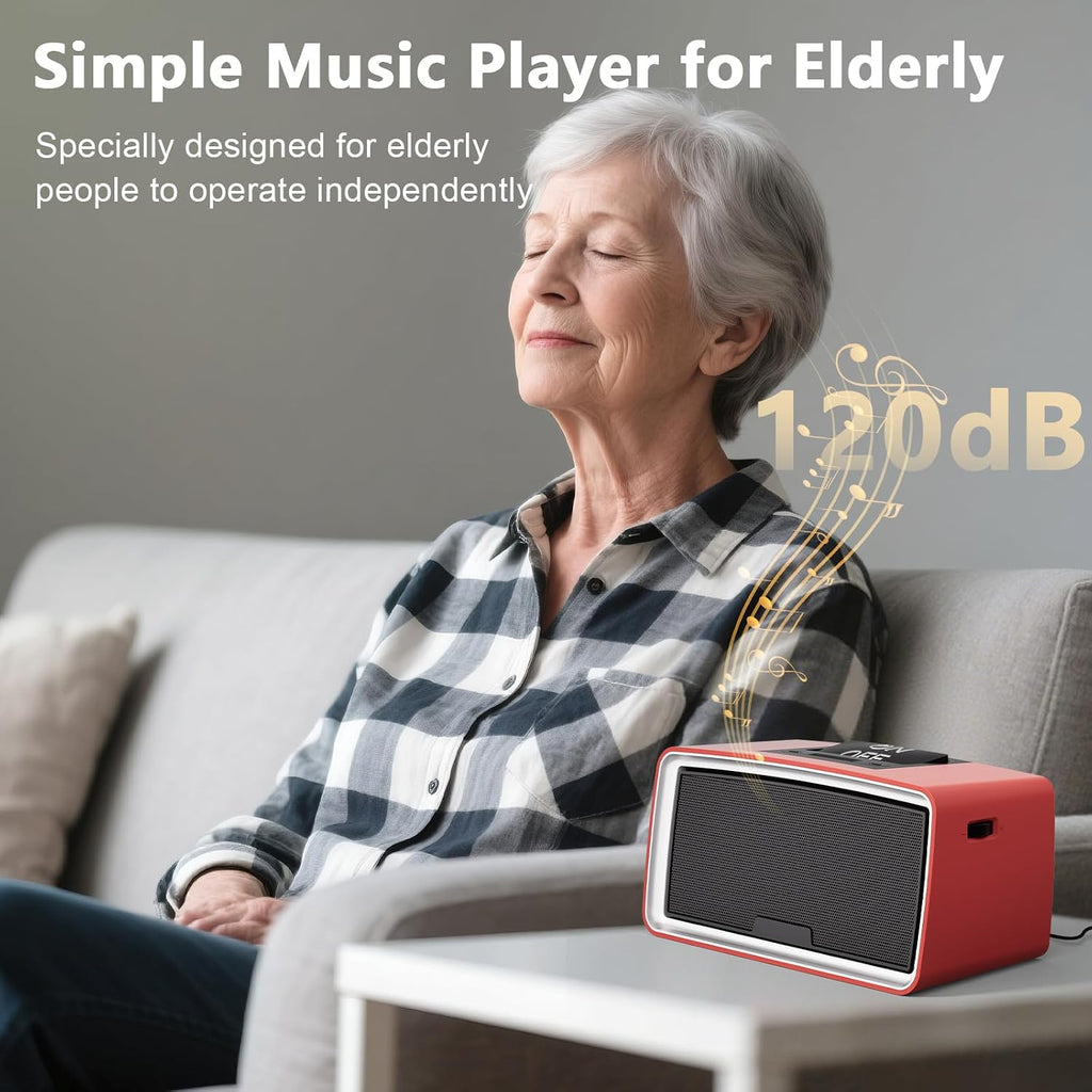 Simple MP3 Player with Large Buttons & Easy Operation, Music Player Ideal for Elderly, The Hearing Impaired, Dementia/Alzheimer's Patients, Audio Player with 32GB TF Card (Red)