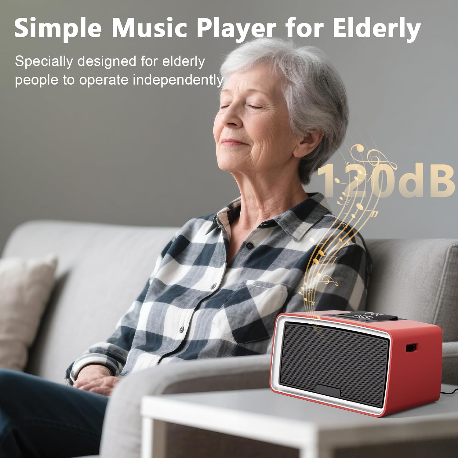 Simple MP3 Player with Large Buttons & Easy Operation, Music Player Ideal for Elderly, The Hearing Impaired, Dementia/Alzheimer's Patients, Audio Player with 32GB TF Card (Red)