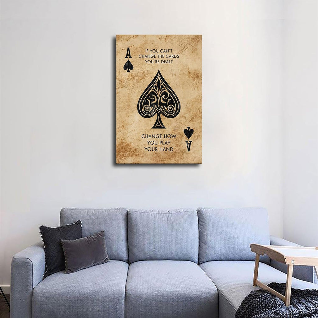 Wall Art Canvas Prints- Poker Inspirational Ace of Spades Game Motivational Quotes 3 Posters Room Aesthetics-Best decoration for kitchen living room bedroom office gym etc (24x36inch-Framed)