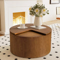 27.16' Modern Brown Side Table with Storage, Mid Century Round Sofa End Table - 360° Rotation Tabletop for Small Space No Assemble Required (Brown 27.16in)