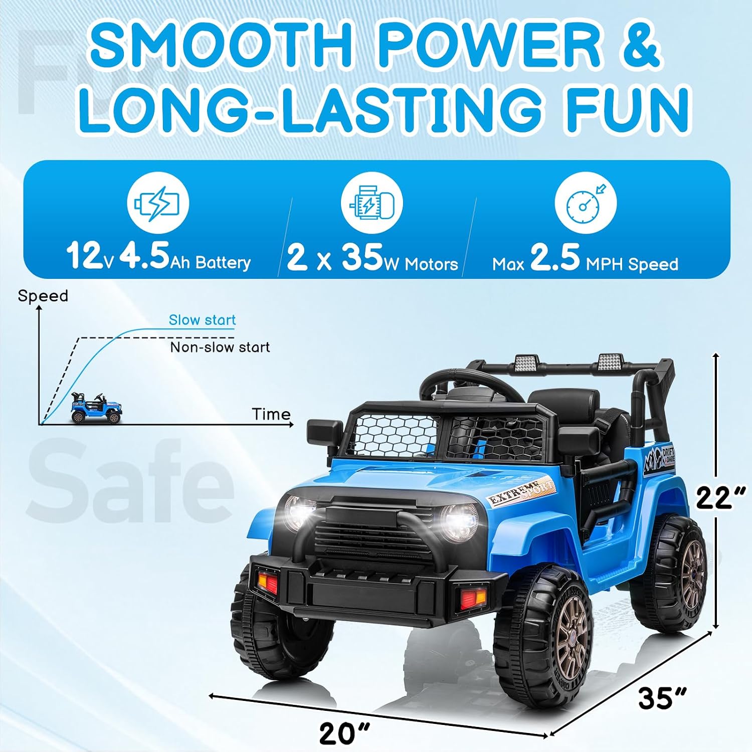 Winado 12V Electric Car for Kids, Ride on Truck for Toddlers with Remote Control, Battery Powered Kids Electric Vehicle to Drive w/Bluetooth, Soft Start, LED Lights - Blue