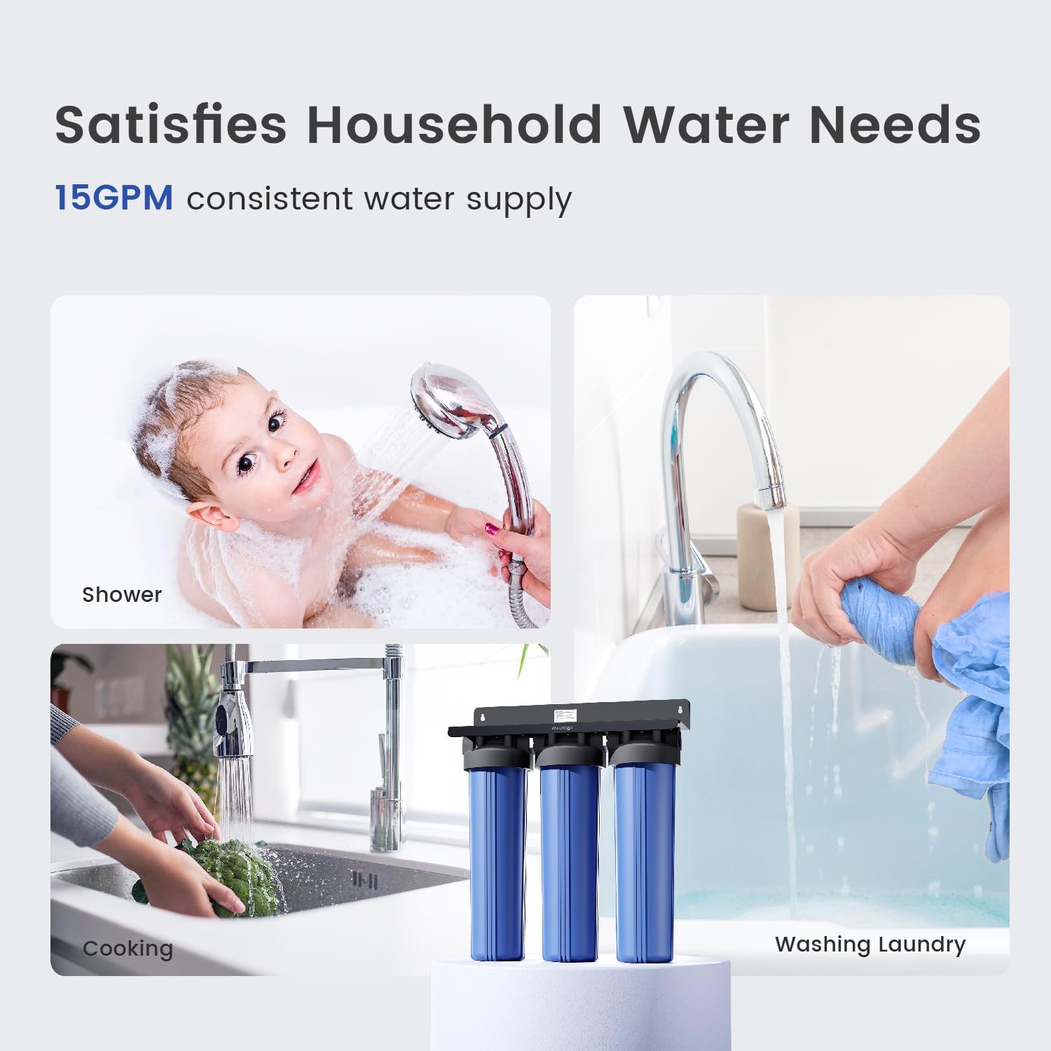 Waterdrop WHF3T-PG 3-Stage Whole House Water Filter System,1' Inlet/Outlet | Highly Reduces Lead, Chlorine, Odor and Taste, 7-Stage Filtration, with Carbon Filter & Sediment Filter, 5 Micron