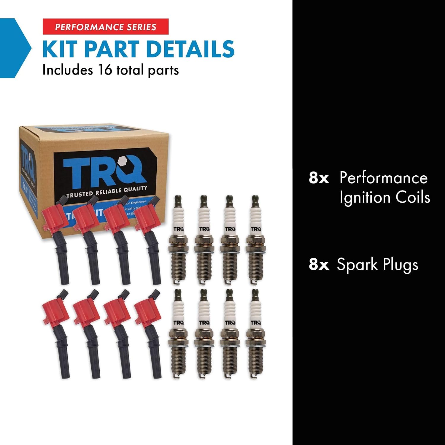 TRQ Ignition Coil & Spark Plug Kit Iridium 16 Piece Compatible with 1997-2010 Ford F-150 1999-2016 E-350 Super Duty 1998-2011 Lincoln Town Car Mercury Grand Marquis