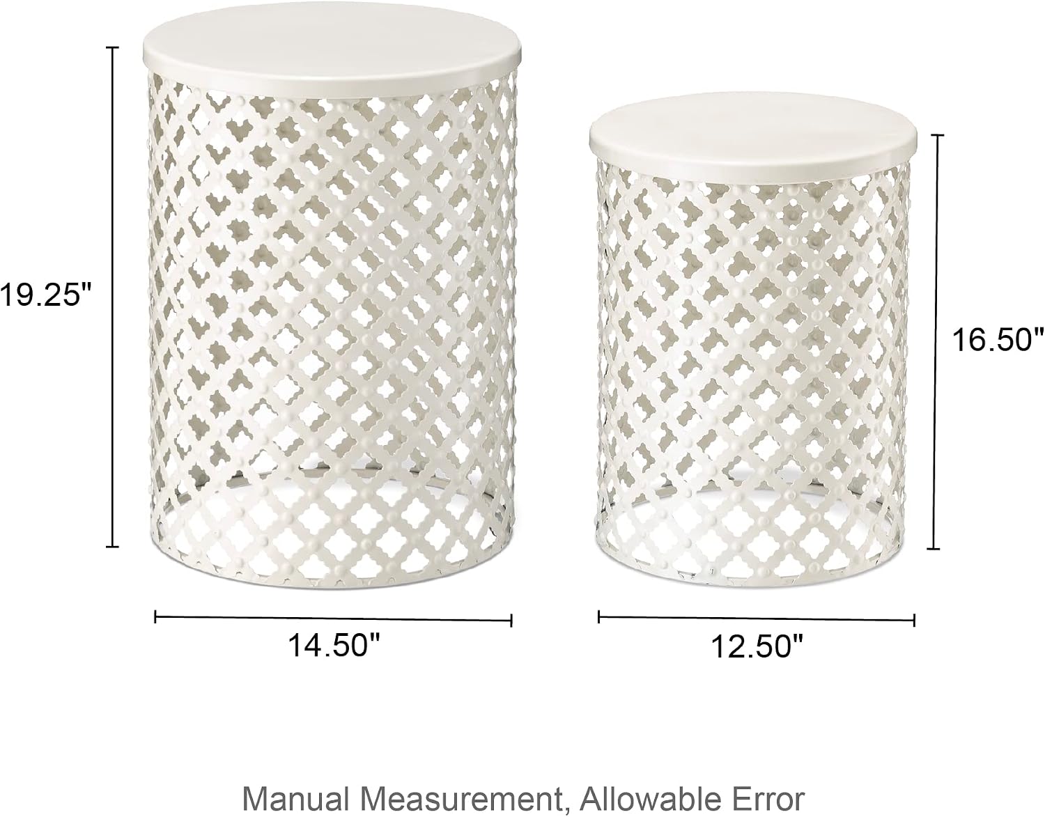 Glitzhome Accent Tables Living Room Set of 2, Round Metal Side End Table, Small Circle Coffee Bedside Table, Planter Stand for Couch Nightstand Bedroom Patio Backyard, Glossy White