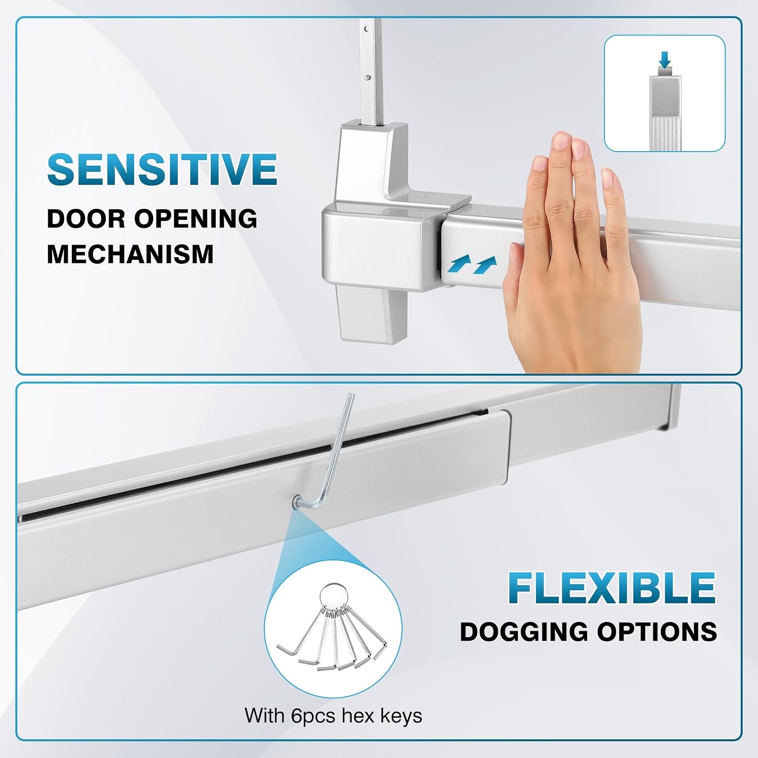 IRONWALLS Surface Vertical Rod Exit Device, 32in Commercial Door Push Bar Panic Device with Single Point Top Latching, Stainless Steel Emergency Exit Panic Bar for 32'-48' (W), 6.7ft-8.1ft (H) Doors