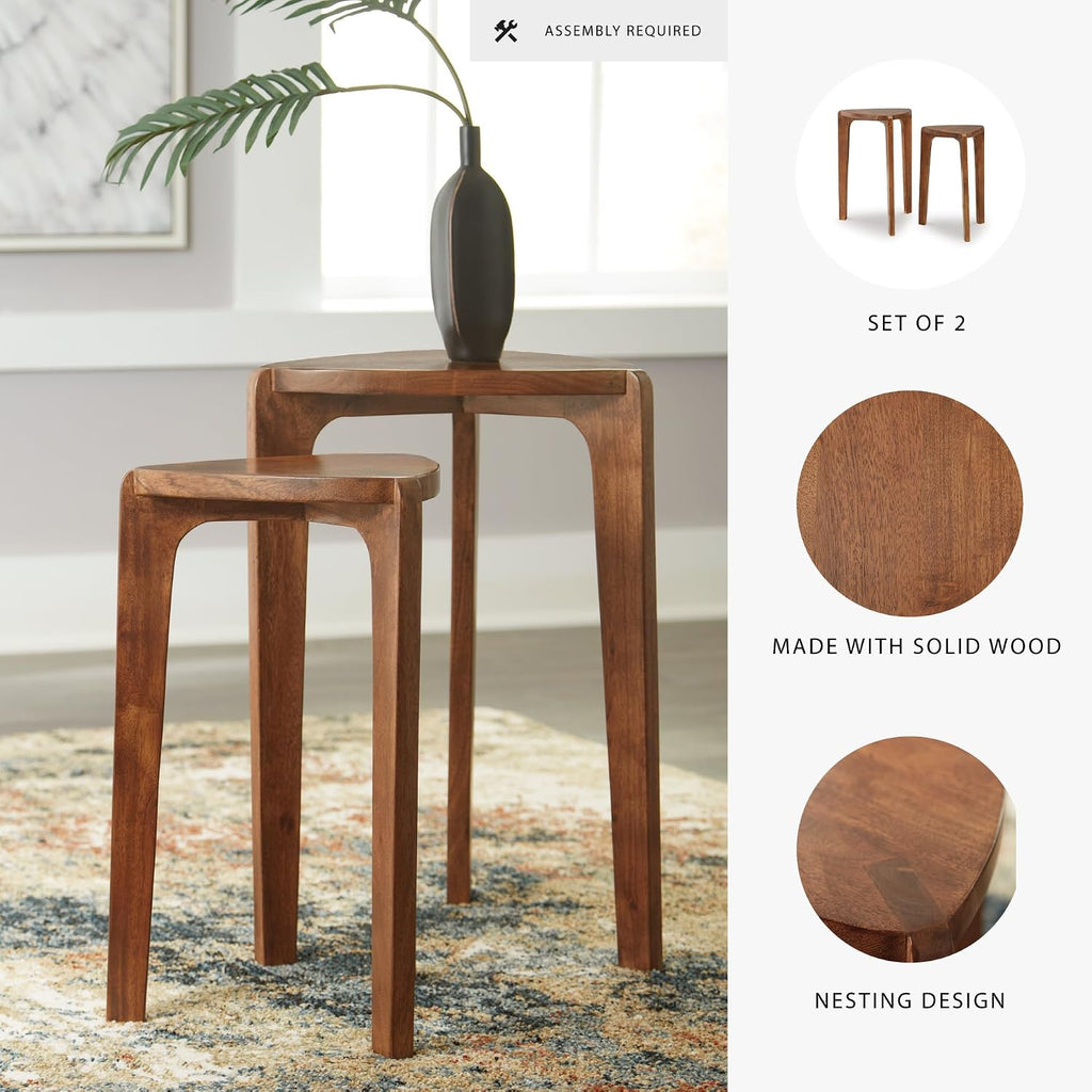 Signature Design by Ashley Brynnleigh Contemporary Nesting Accent Table, Set of 2, Light Brown