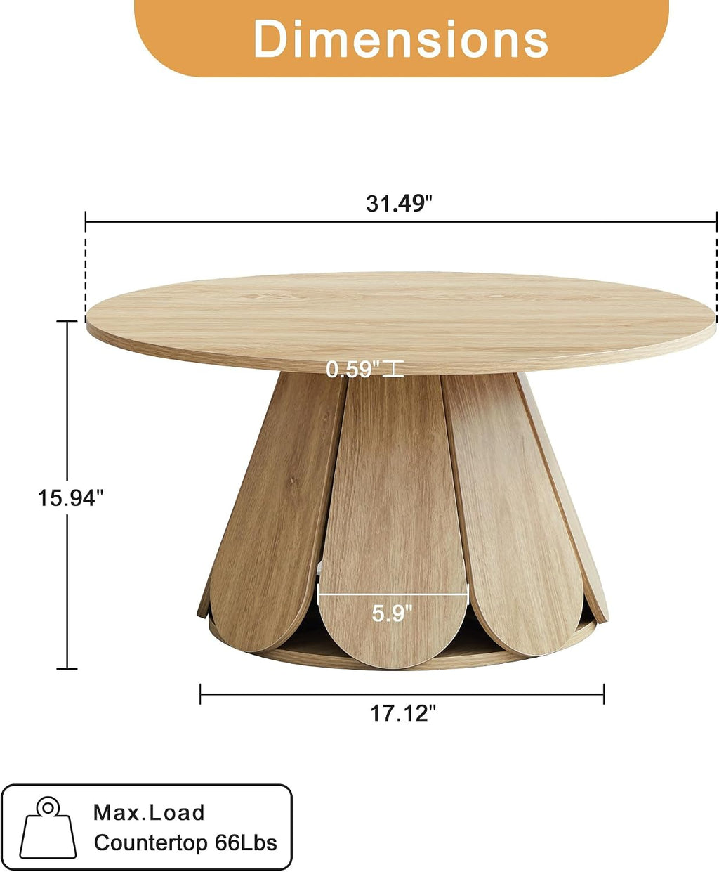 Round Coffee Table, Modern Farmhouse Wood Circle Center Table with Pedestal Base for Small Space, Living Room, Apartment, Natural