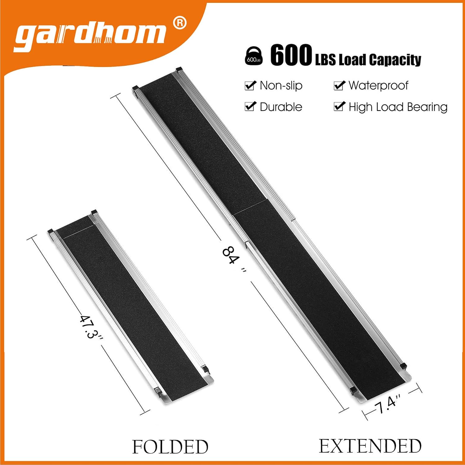garhom Bundle 5FT 7FT Portable Wheelchair Ramp Anti-Slip Aluminum Folding Handicap Ramp Wheel Chair Ramp for Home Steps Wheelchair Ramps for Home Entrance Threshold Doorways Stairs Curbs Scooter