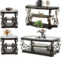 4 Piece Retro Coffee Table Set, Mid Century Modern Living Room Table Set, Traditional 3-Tier Coffee Table, Console Table and 2 End Tables with Tempered Glass Top & Storage Shelf for Living Room