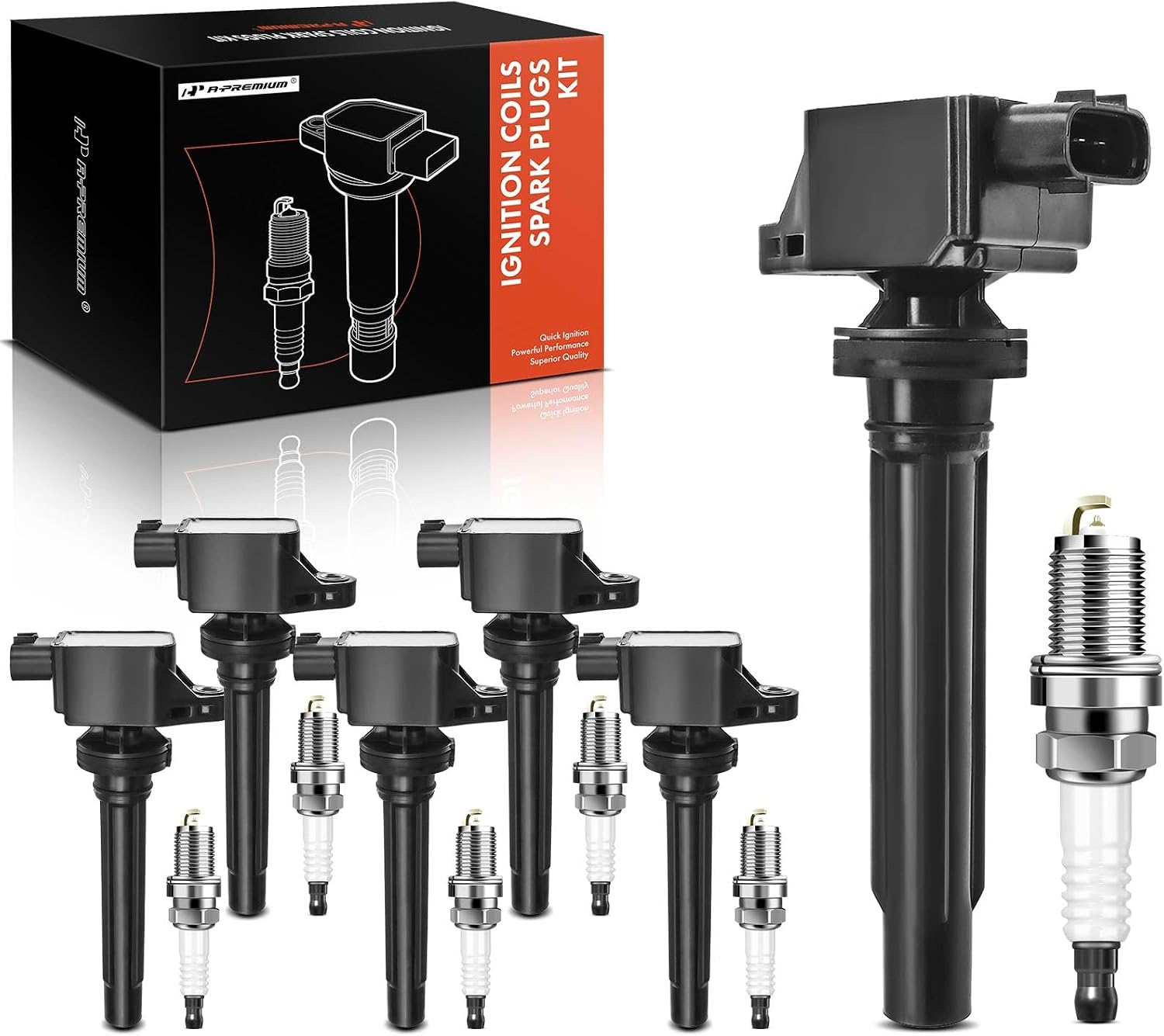 A-Premium Set of 6 Ignition Coil Pack and Iridium Spark Plugs Compatible with Suzuki Grand Vitara 2006-2008, 2.7L