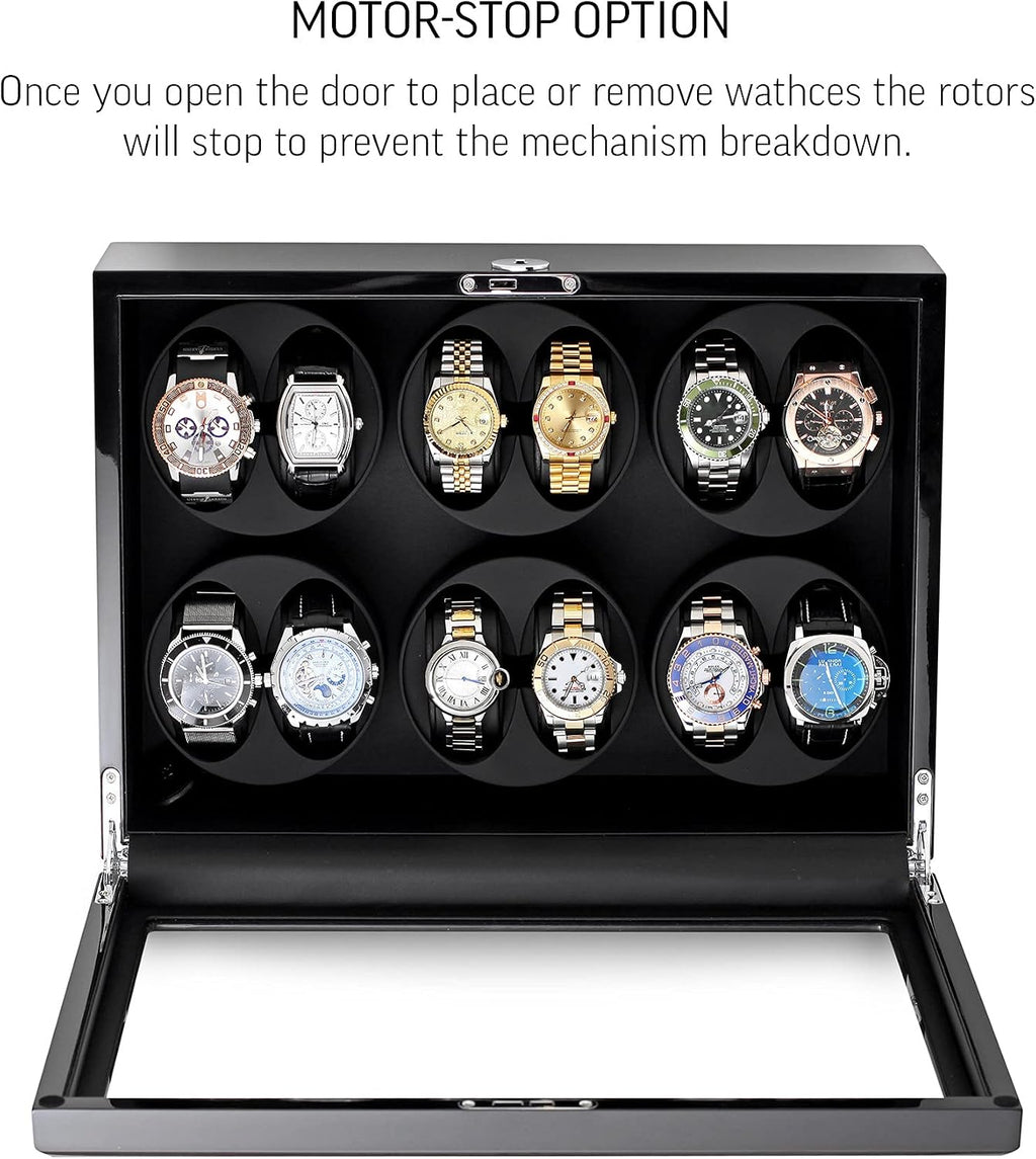 12 Watch Winder for Automatic Watches with Motor-Stop and Battery Option