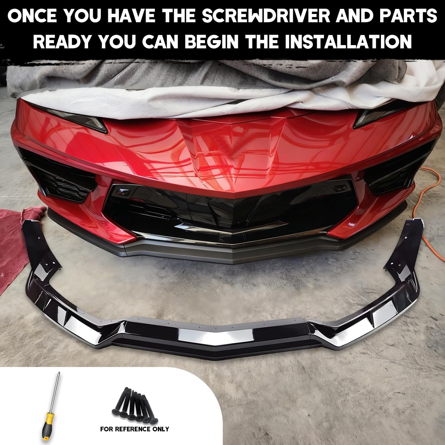 Front Bumper Lip Splitter Spoiler Compatible with Chevy Corvette C8 2020-2025, Corvette C8 Stingray Z51 Front Splitter Air Dams Chin Spoiler Auto Parts Replacement Accessories (Gloss Black)