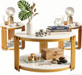 Round Marble Coffee Table Set of 3, Modern White Faux Marble Coffee and End Tables Set with Gold Metal Frame, 3 Piece Living Room Table Set with 1 Coffee Table & 2 Side Table