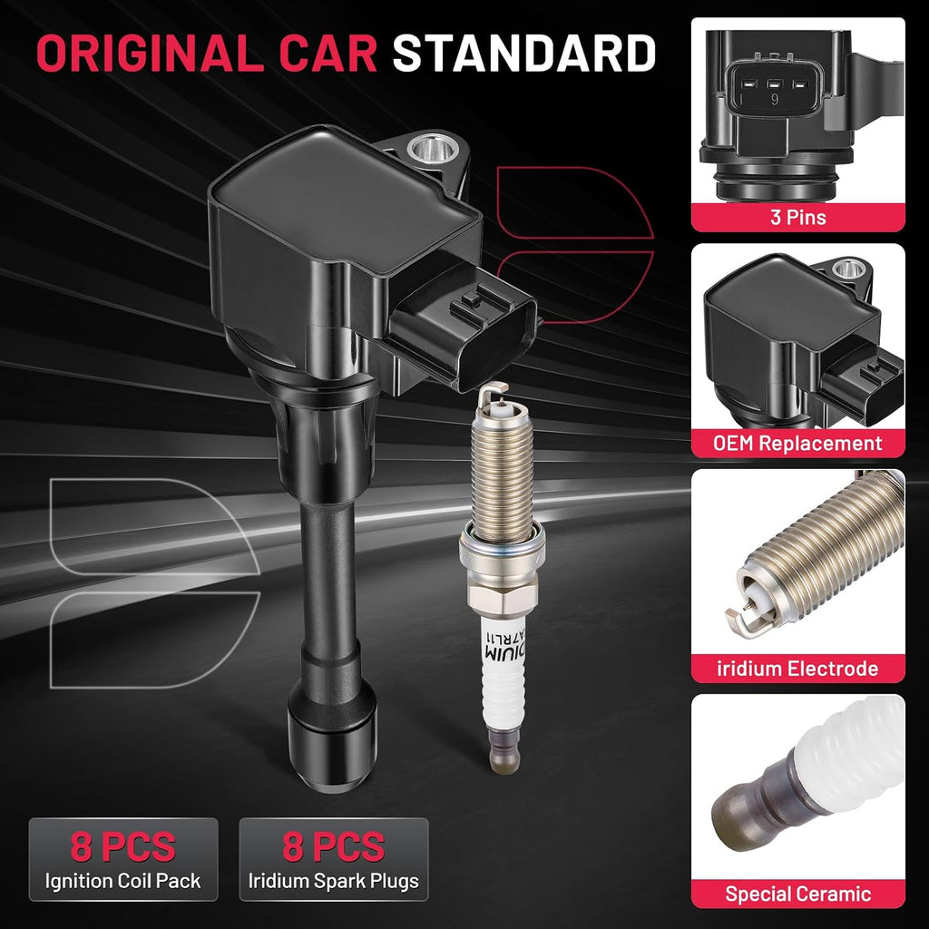 BDFHYK 8 Ignition Coil Pack UF677 and 8 Iridium Spark Plug 93501 Compatible with INFINITI 2014-2021 QX80, 2011-2013 QX56, Compatible with Nissan 2017-2020 Armada V8 5.6L Coil for C759 GN10863