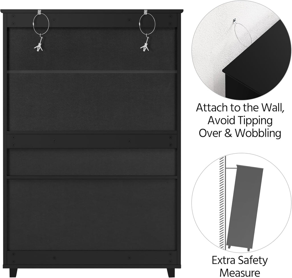 Yaheetech Shoe Cabinet, 5-Tier Shoe Rack Organizer with 1 Drawer, Freestanding Wooden Shoe Storage Cabinet with 2 Louvered Door & Adjustable Shelves for Entryway Hallway, Black