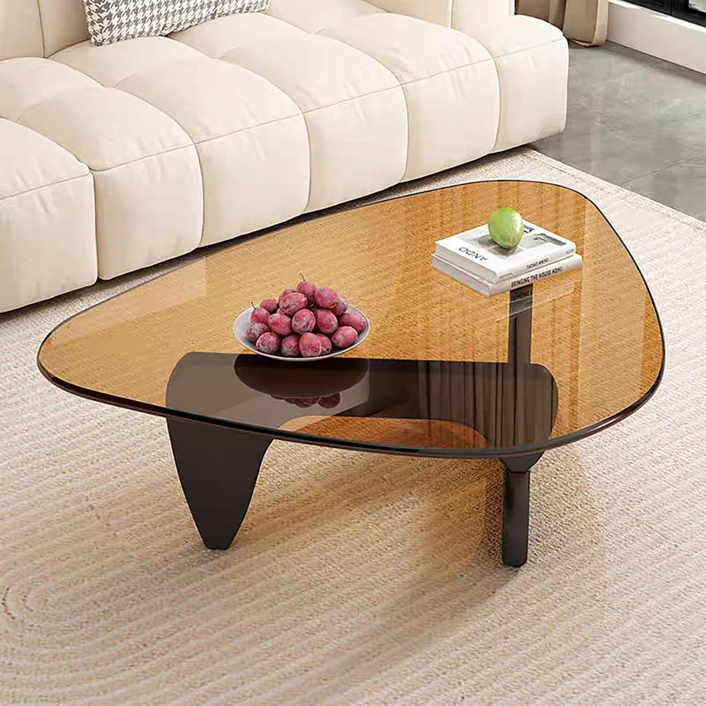 Glass Coffee Table, Mid Century Modern Coffee Table, Coffee Table for Living Room Center Table Suitable for Bedroom Living Room Reception Office Tables (Black/Brown, Large)