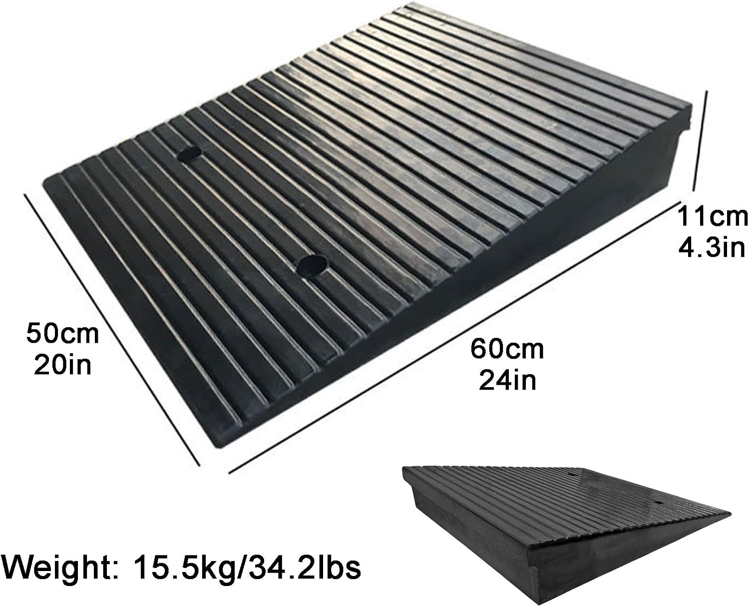 Driveway Ramp 2-5.5' Rise Rubber Heavy Duty Threshold Ramp 11023lbs for Kerb Vehicle Wheelchair Scooter Motorcycle(50 * 60 * 11cm/20 * 24 * 4.3in)