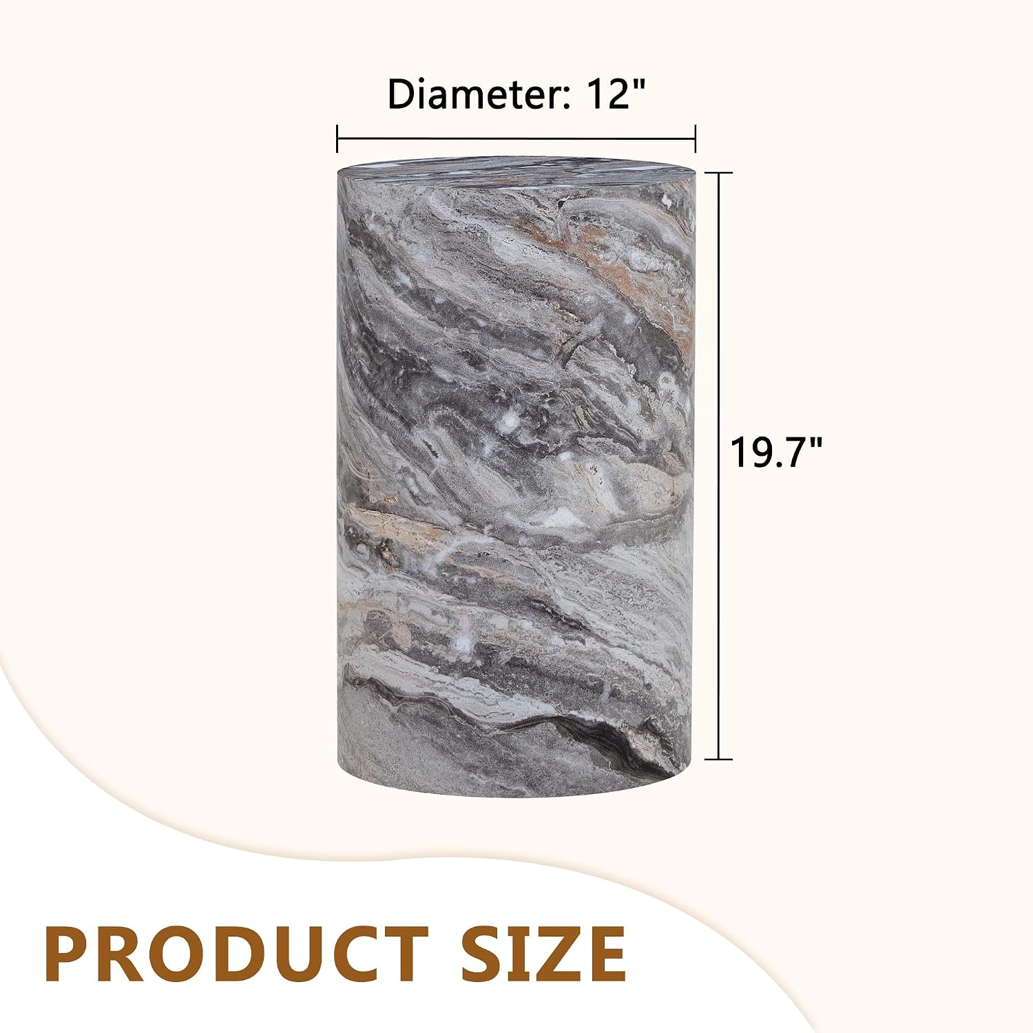 Grey Marble Small Coffee Table Modern Drum-Shape Bedside Table Nightstand for Bedroom Living Room Round Faux Marble Side End Table Beside Sofa Couch -Fully Assembled(12 x 12 x 19.7 H)