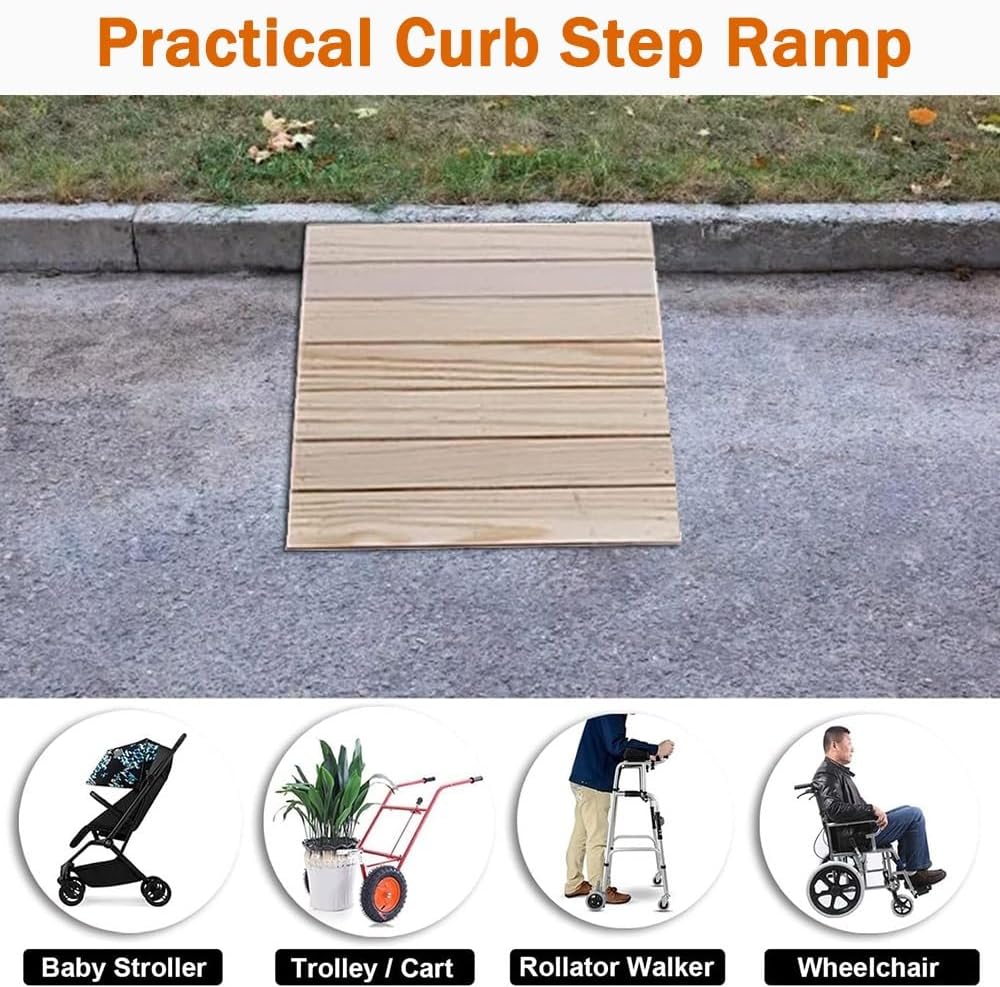 Stair Ramp 3' 4' 5' 6' Rise, Solid Wood Threshold Ramps for Doorways/Garage/Entryway, Portable Curb Ramp Step Ramps for Cart Wheelchair Trolley(38.8x35x15cm/15.3x13.8x5.91in)