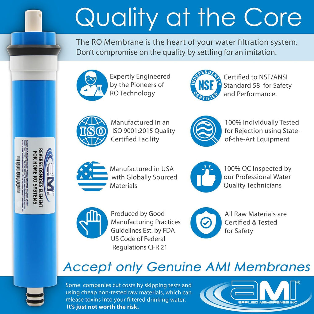 APPLIED MEMBRANES INC. 100 GPD Reverse Osmosis Membrane | RO Membrane Water Filter Replacement for Reverse Osmosis Water Filtration System | 1.8? x 12? Universal Compatibility, Pack of 10