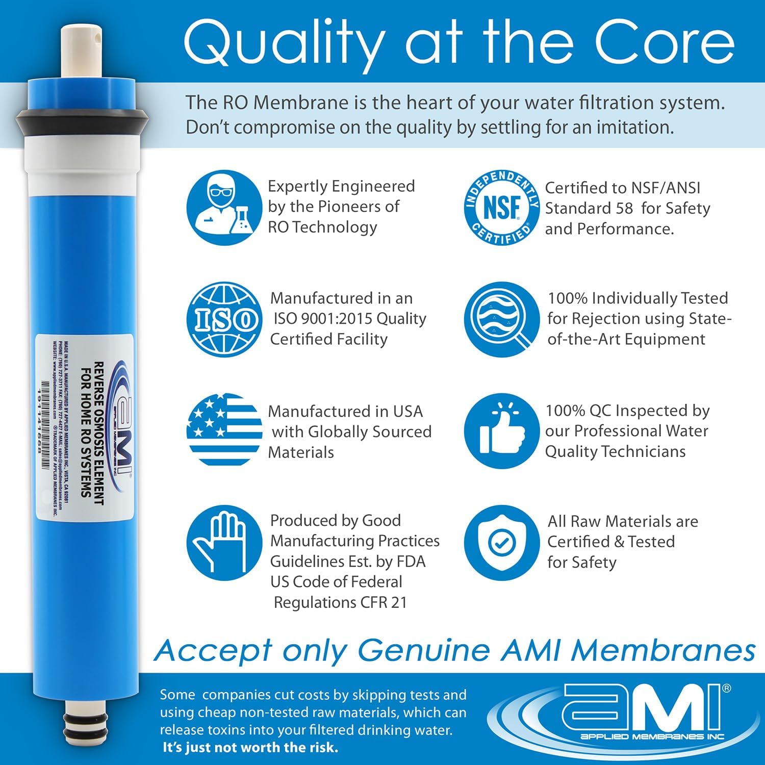 APPLIED MEMBRANES INC. 100 GPD Reverse Osmosis Membrane | RO Membrane Water Filter Replacement for Reverse Osmosis Water Filtration System | 1.8? x 12? Universal Compatibility, Pack of 10