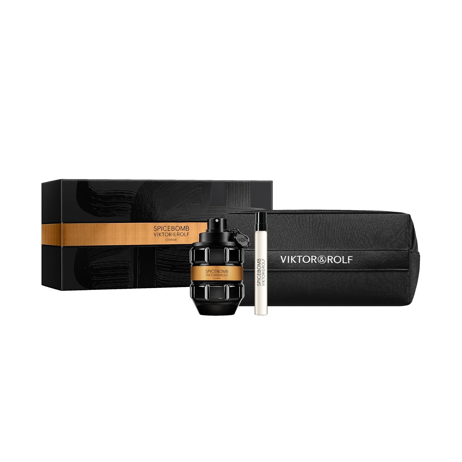 Viktor&Rolf - Spicebomb Eau de Parfum Extreme Mens Cologne Gift Set - Woody & Spicy - Cologne for Men - With Notes of Citrus & Tobacco - 3 Fl Oz, 0.3 Fl Oz, Pouch