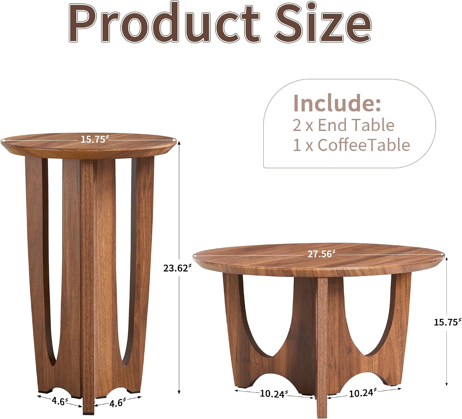 Bifins Small Round Coffee Table Set of 3,Round Coffee Table and 2 End Side Tables, Mid-Century Modern 3-Piece Living Room Tables Set for Apartment, Office,Small Space