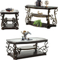 Mid Century 3 Piece Coffee Table Set, Retro Living Room Table Set of 3, Traditional 3-Tier Coffee Table, Console Table and End Table with Tempered Glass Top & Storage Shelf for Living Room