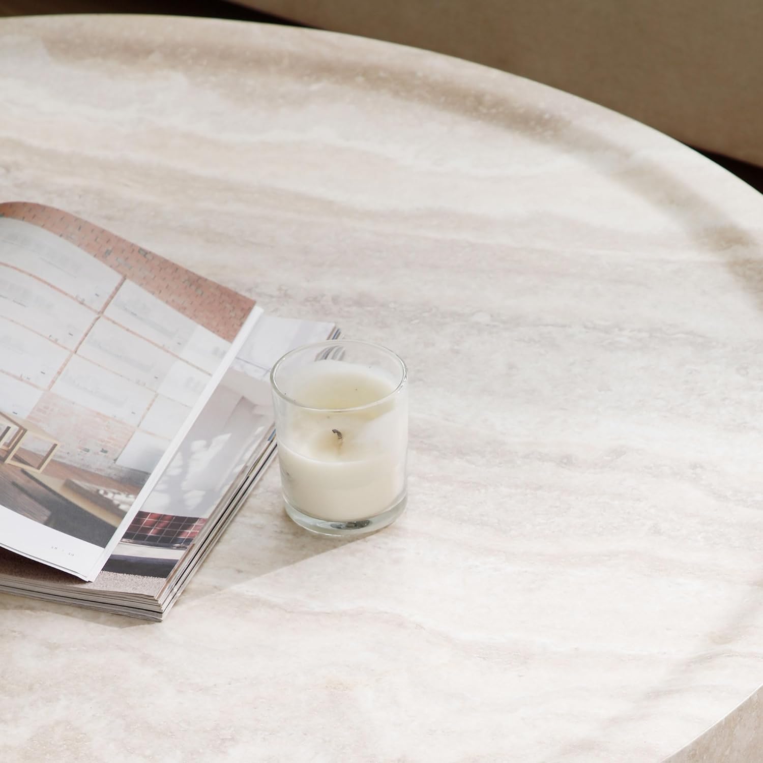 Drum Coffee Table Faux Marble Tea Table Living Room Round Coffee Table No Need Assembly