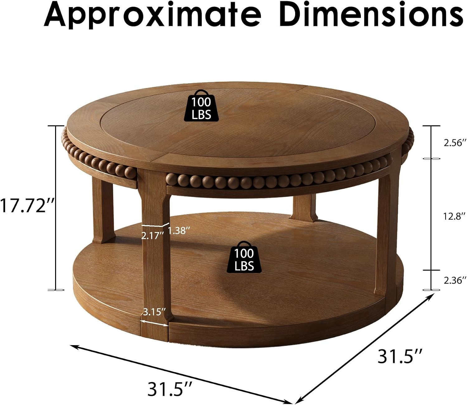 31.5'' Round Coffee Table, 2-Tier Modern Rustic Wood Circle Coffee Table for Living Room, Easy Assembly, Walnut