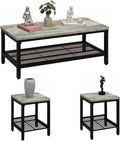 Coffee Table Set of 3,Industrial Coffee Table and 2 End Side Tables,Easy Assembly Coffee and End Tables Sets with Metal Legs, for Office, Living Room and Apartment (Grey)
