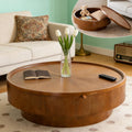 Round Wood Veneer Coffee Table with Storage, 39' Round Fluted Coffee Table with Flip-Top Lid Mid Century Modern Low Circle Drum Coffee Tables for Living Room (Brown A, 39 inch)