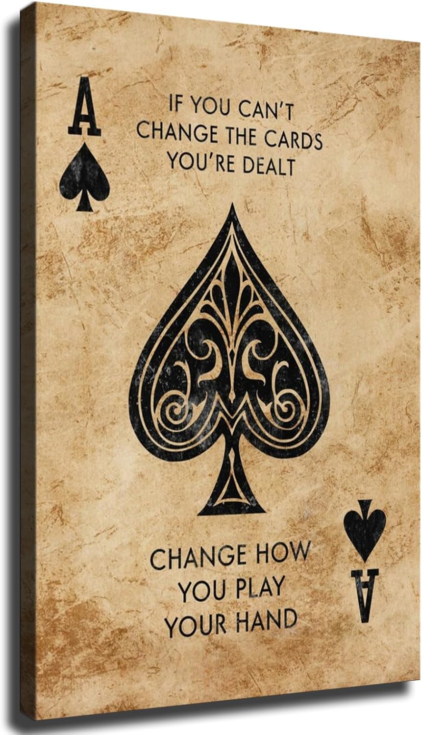 Wall Art Canvas Prints- Poker Inspirational Ace of Spades Game Motivational Quotes 3 Posters Room Aesthetics-Best decoration for kitchen living room bedroom office gym etc (24x36inch-Framed)