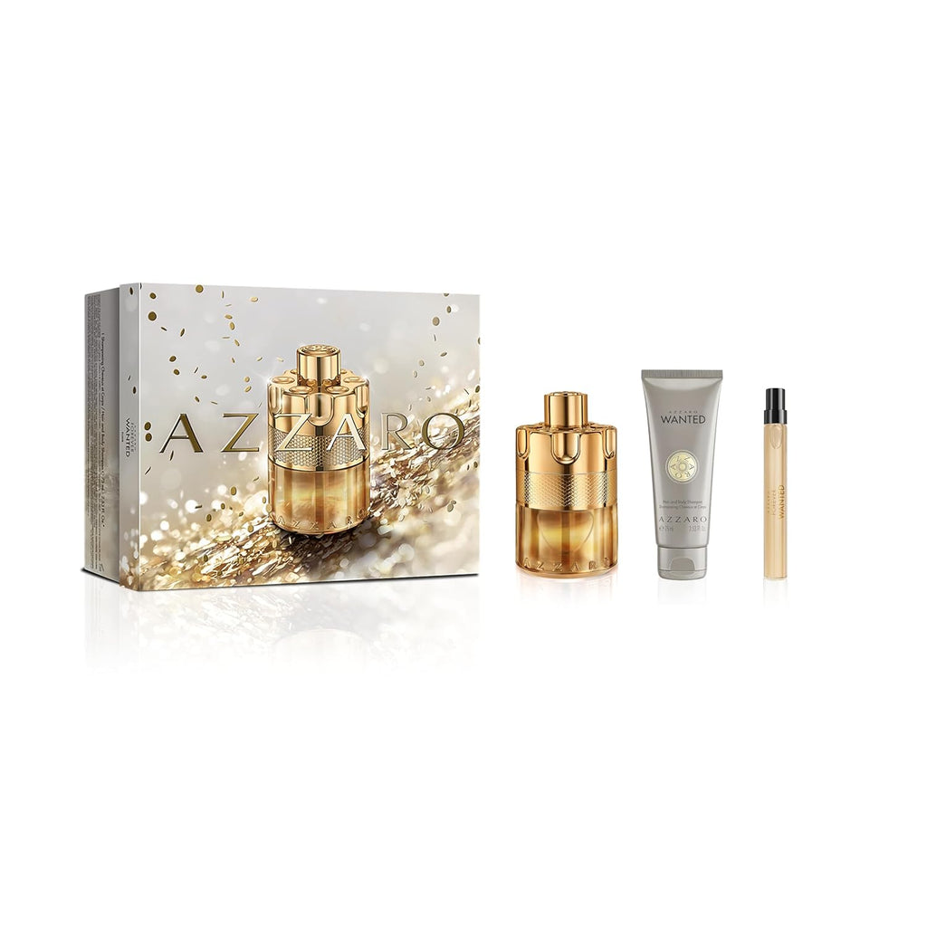 Azzaro - Forever Wanted Elixir - Mens Cologne 3-Piece Set ($220 Value)- With Notes of Raspberry, Cardamom, and Leather Accord - Full Size + Travel Size Fragrance & Hair and Body Wash